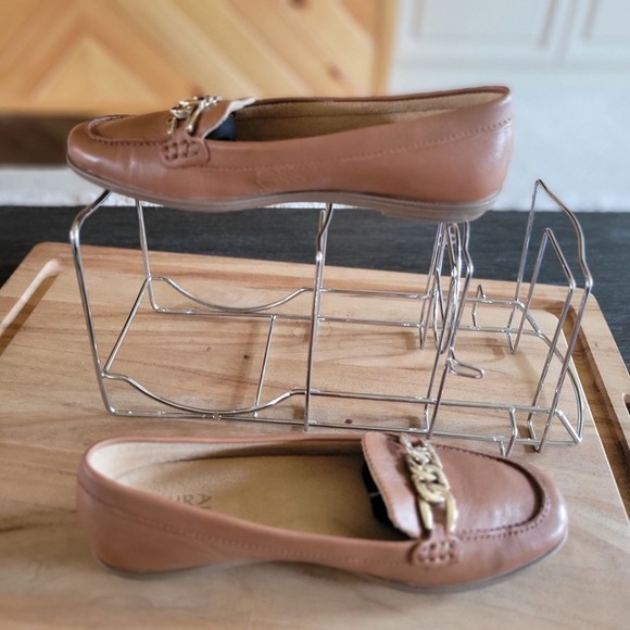 Naturalizer Brown Leather Loafer Women Moccasin Comfort Flat Gold Hardware 7M - Picture 4 of 7